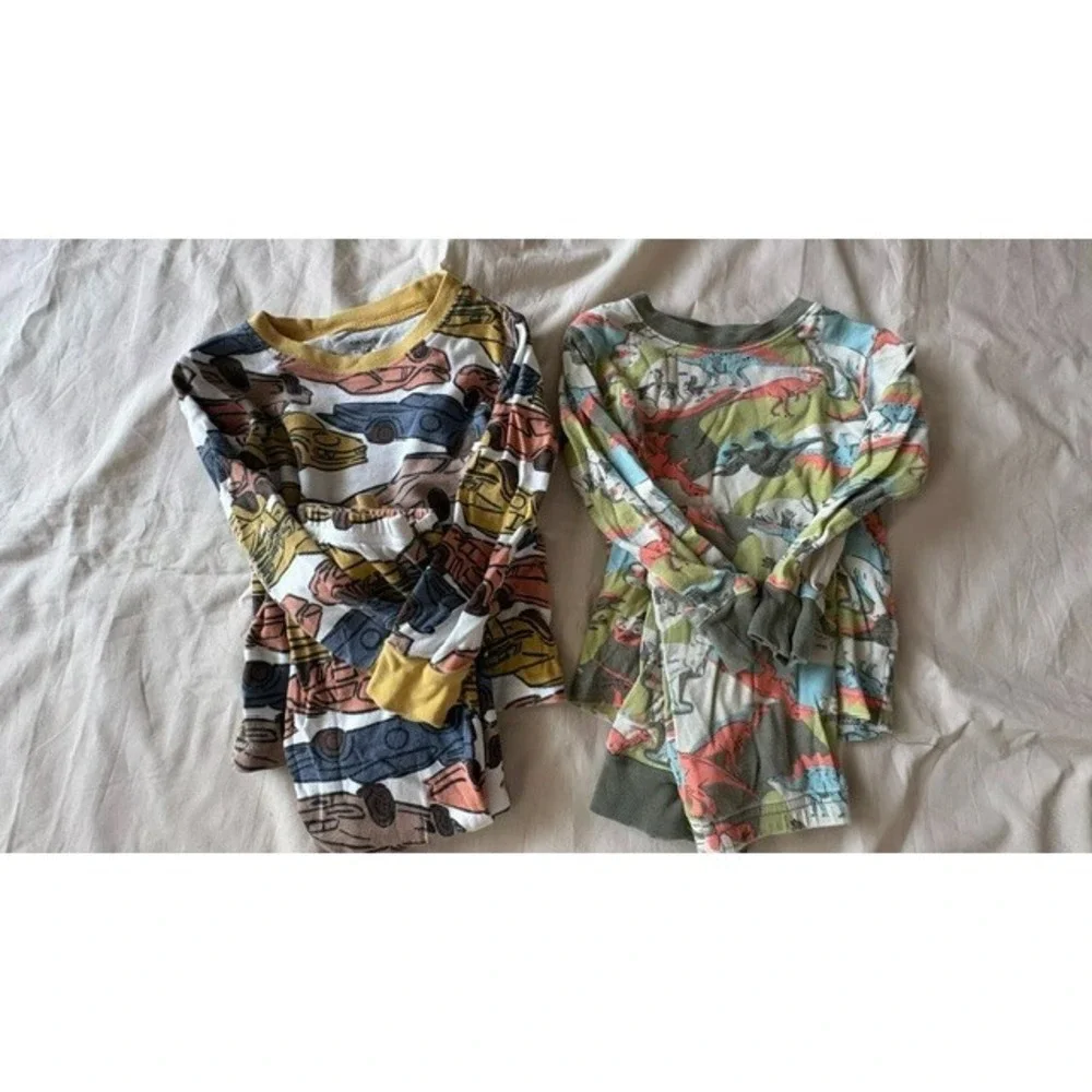 Carters Boy 2T Pajama Set Lot 2 Cars&Dinosaurs Print Long Sleeve Cotton Sleepwea